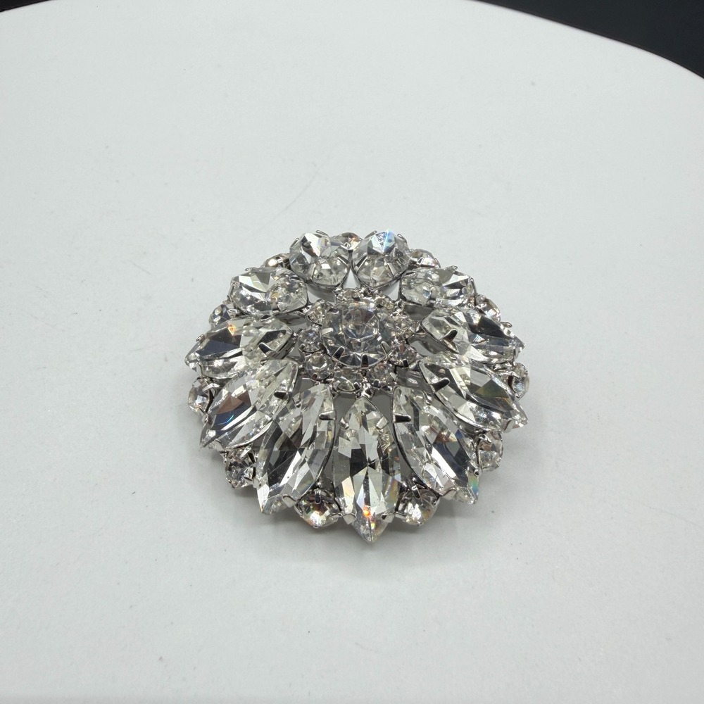 Clear Rhinestone Flower Pendant Silver Tone Statement Bridal Jewelry Fashion